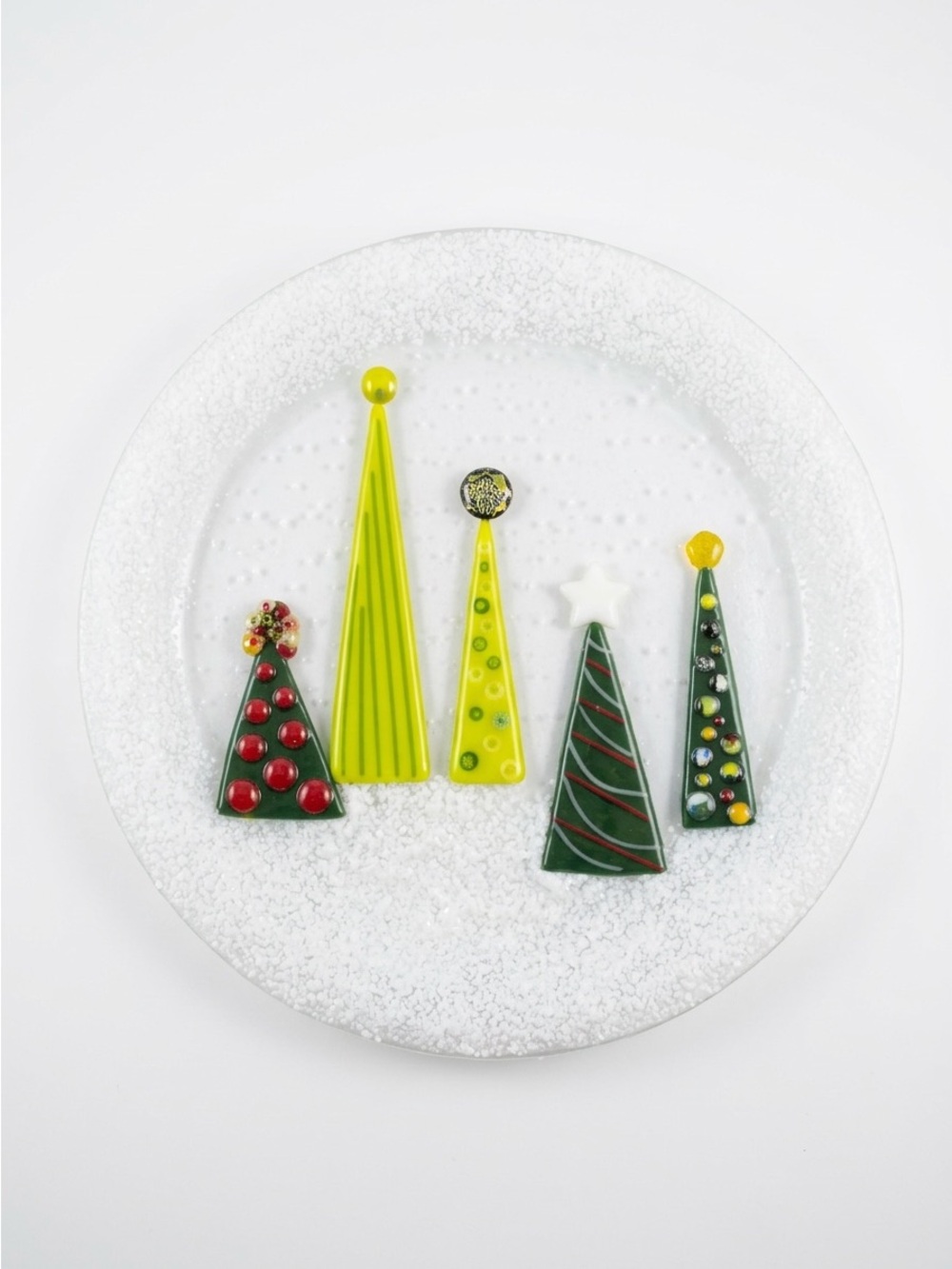 Festive Fused Glass Tree Plate - Green & Yellow Holiday Accent